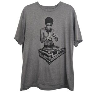 Bow & Arrow Bruce Lee T-Shirt Men XL DJ Turntable Graphic Gray Heathered Kung Fu